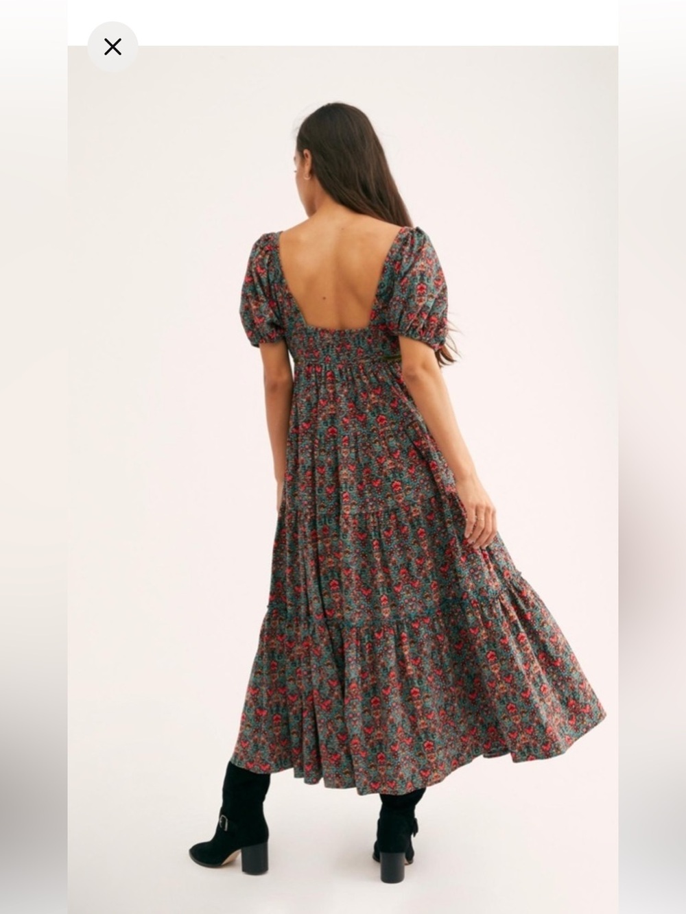 Free People Ashley Babydoll Tiered Maxi Dress Size Small Floral Velvet Ribbon - Picture 3 of 8